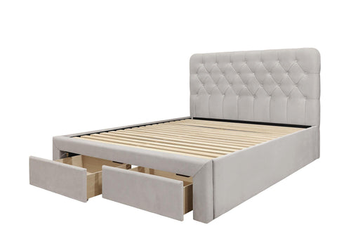 Halmar Letto imbottito con 2 cassetti in velluto Marisol Beige