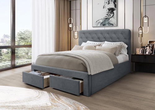 Halmar Letto imbottito con 2 cassetti in velluto Marisol Grigio