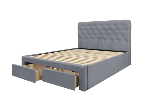 Halmar Letto imbottito con 2 cassetti in velluto Marisol Grigio
