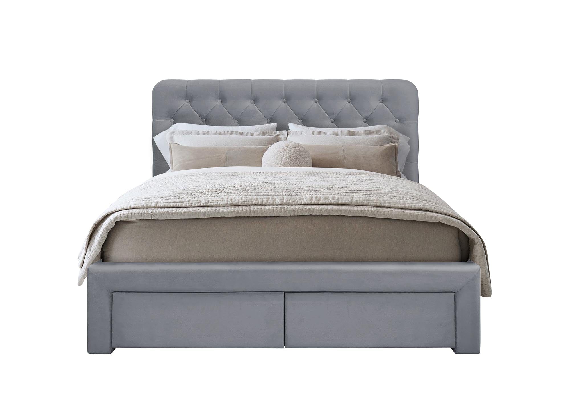 Halmar Letto imbottito con 2 cassetti in velluto Marisol Grigio