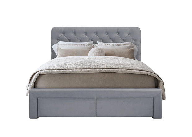 Halmar Letto imbottito con 2 cassetti in velluto Marisol Grigio