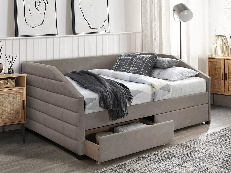 Letto imbottito con 2 cassetti in velluto Nadia Beige & SMP-PAT-NADIA-VELVET-DARK-BEIGE