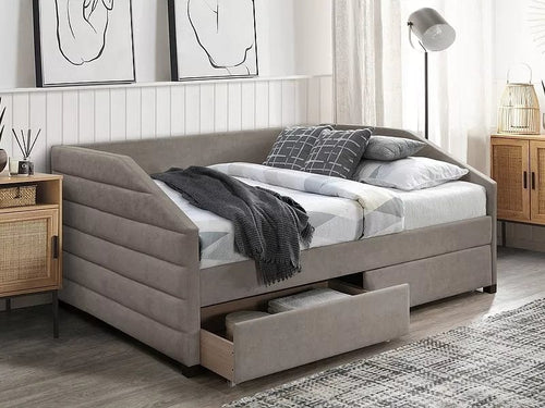 Letto imbottito con 2 cassetti in velluto Nadia Beige & SMP-PAT-NADIA-VELVET-DARK-BEIGE