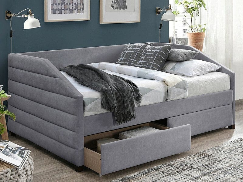 Letto imbottito con 2 cassetti in velluto Nadia Grigio & SMP-PAT-NADIA-VELVET-GRAY