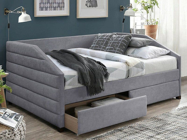Letto imbottito con 2 cassetti in velluto Nadia Grigio & SMP-PAT-NADIA-VELVET-GRAY