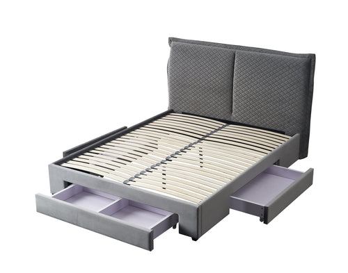 Halmar Letto imbottito con 3 cassetti in velluto Becky Grigio