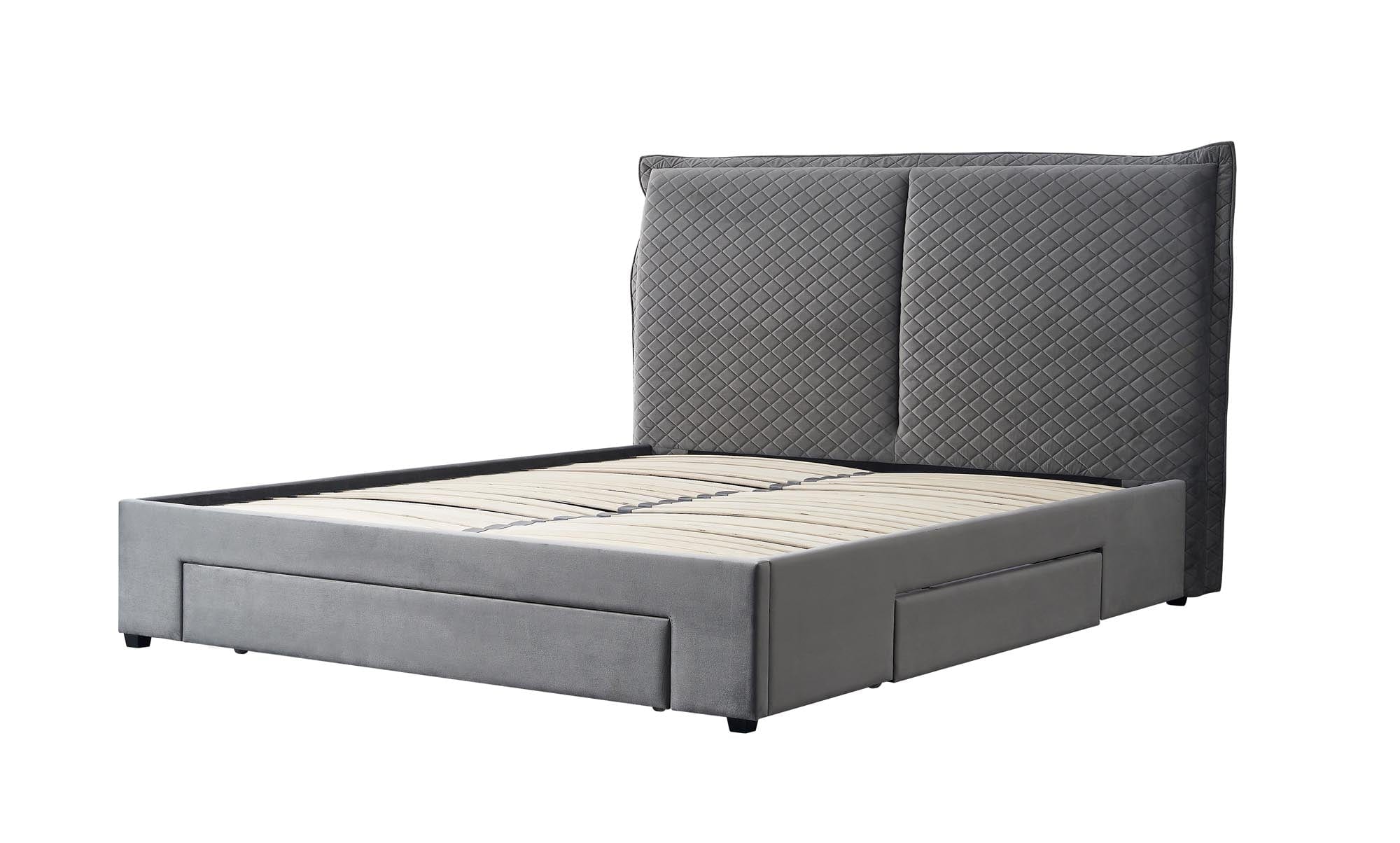 Letto imbottito con 3 cassetti in velluto Becky Grigio (5)