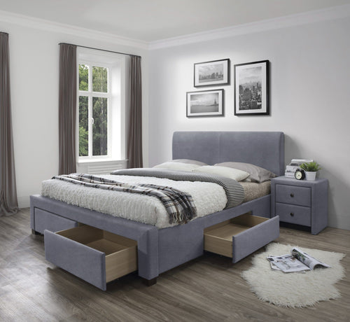 Letto imbottito con 4 cassetti in tessuto Modena 3 Grigio & HLMP-PAT-MODENA-3-GREY