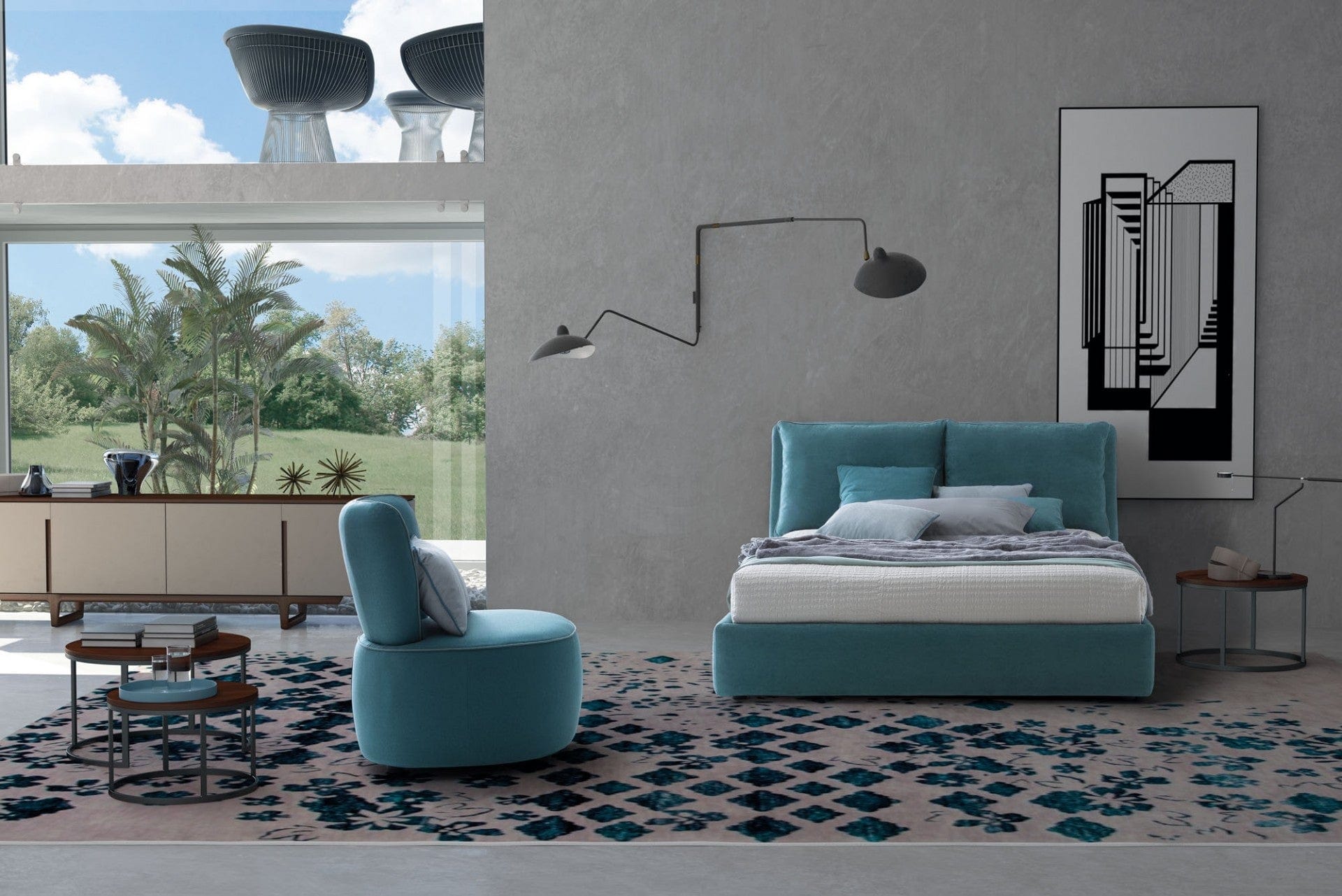Letto matrimoniale con contenitore Fristyle Blu (1) & LCMFIT-PAT-TAPITAT-FRIS