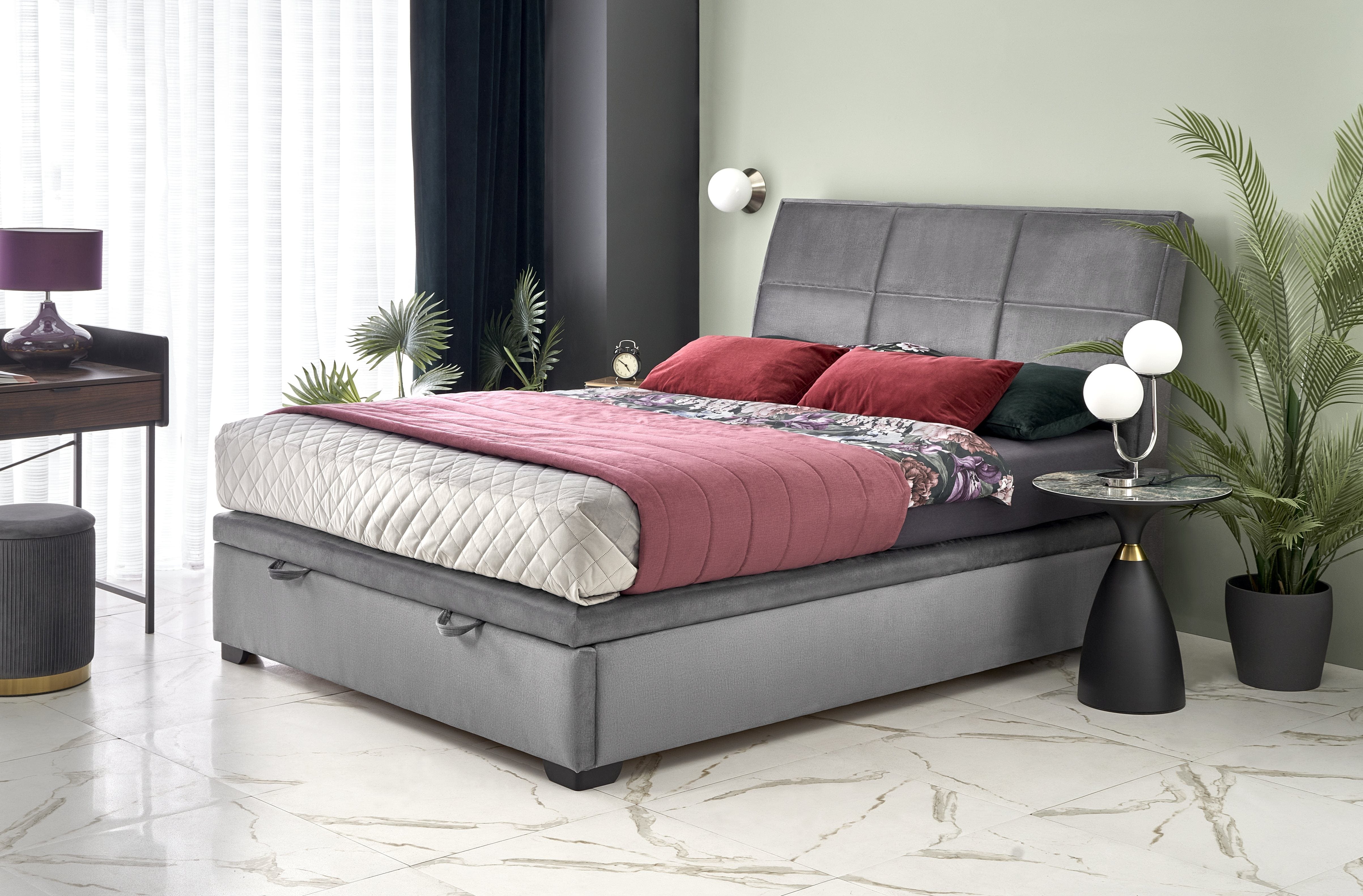 Halmar Letto matrimoniale con contenitore in velluto Continental 2 Grigio