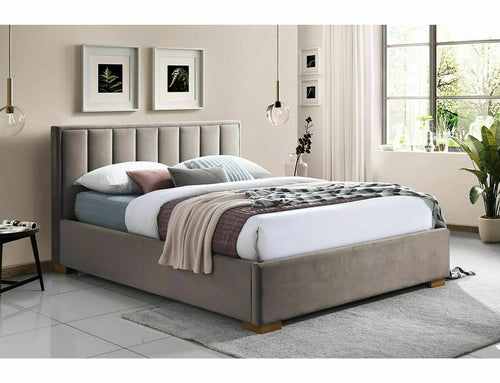Letto matrimoniale con contenitore in velluto Marani Beige & SMP-PAT-MARANI-VELVET-BEIGE