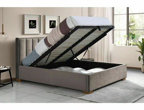 Letto matrimoniale con contenitore in velluto Marani Beige (1)