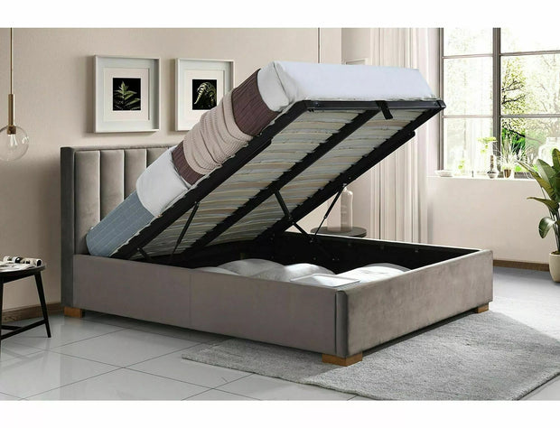 Letto matrimoniale con contenitore in velluto Marani Beige (1)