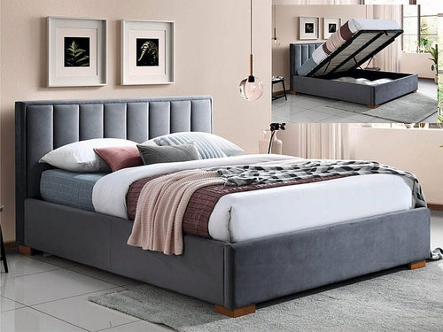 Letto matrimoniale con contenitore in velluto Marani Grigio & SMP-PAT-MARANI-VELVET-GRAY