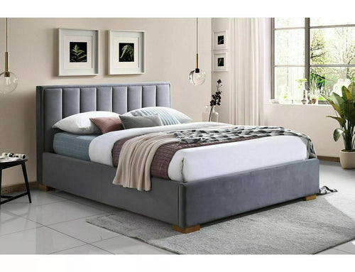 Letto matrimoniale con contenitore in velluto Marani Grigio (1)