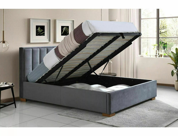 Letto matrimoniale con contenitore in velluto Marani Grigio (2)