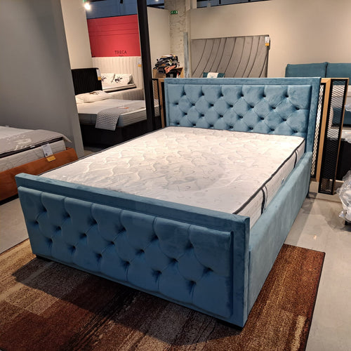 Letto matrimoniale con contenitore in velluto Sofia Turchese