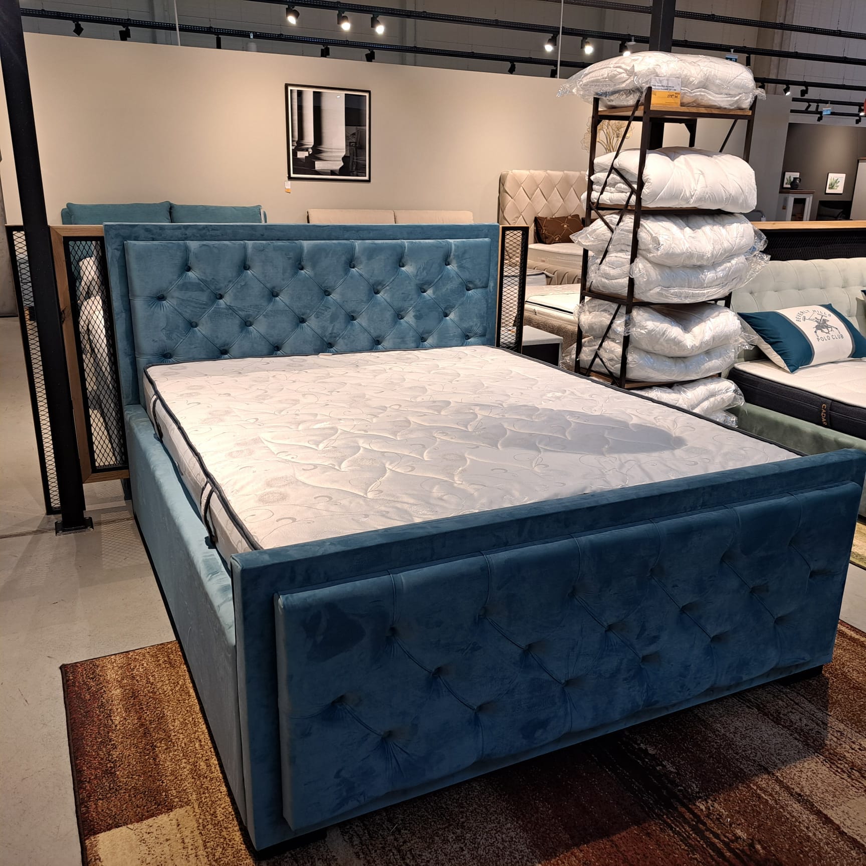 Letto matrimoniale con contenitore in velluto Sofia Turchese (3)