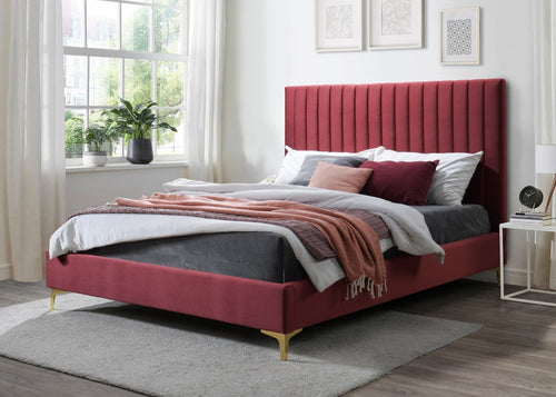 Letto matrimoniale in velluto Cydney Borgogna & SMPBBT-61012-PAT-CYDNEY-BURGUNDY