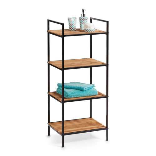 Mensola alta per il bagno, Bambù Metallo Nero, l39xL33xH95 cm (1)