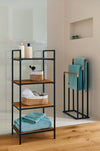 Mensola alta per il bagno, Bambù Metallo Nero, l39xL33xH95 cm (2)