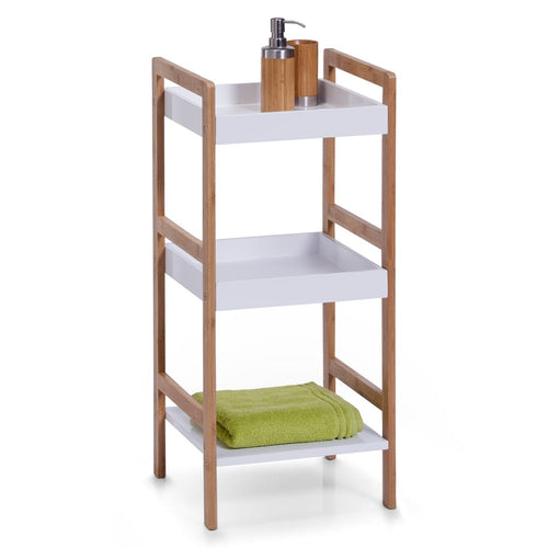 Mensola da bagno in bambù e MDF, Bambù bianco/naturale, l36xL33xH80 cm (1)