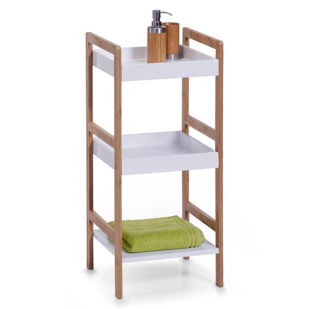 Mensola da bagno in bambù e MDF, Bambù bianco/naturale, l36xL33xH80 cm (1)