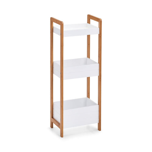 Mensola per bagno in bambù e MDF, supporto bianco/naturale, l28xl20xh74 cm