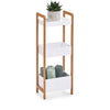 Mensola per bagno in bambù e MDF, supporto bianco/naturale, l28xl20xh74 cm (1)