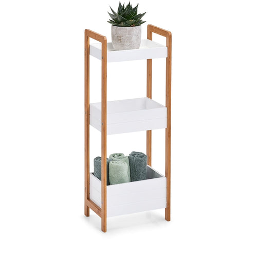 Mensola per bagno in bambù e MDF, supporto bianco/naturale, l28xl20xh74 cm (1)