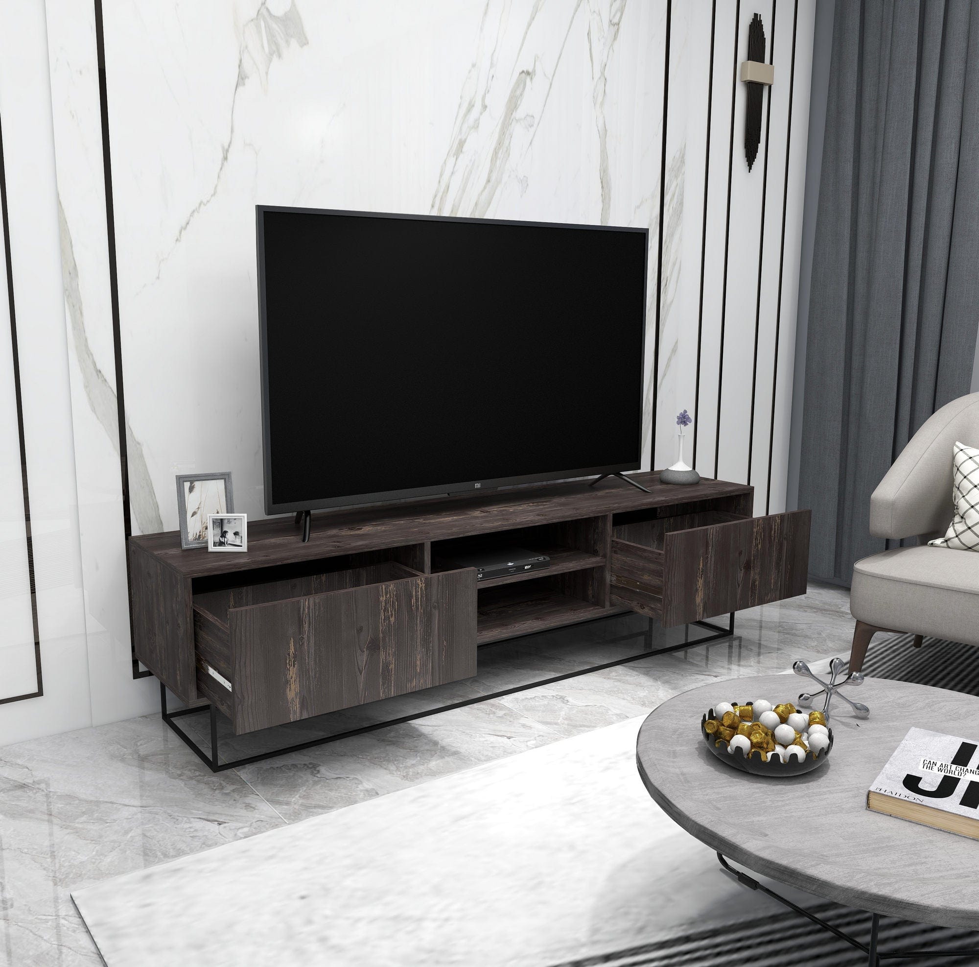 Mobile TV con 2 cassetti Escape 180 Marrone (2)