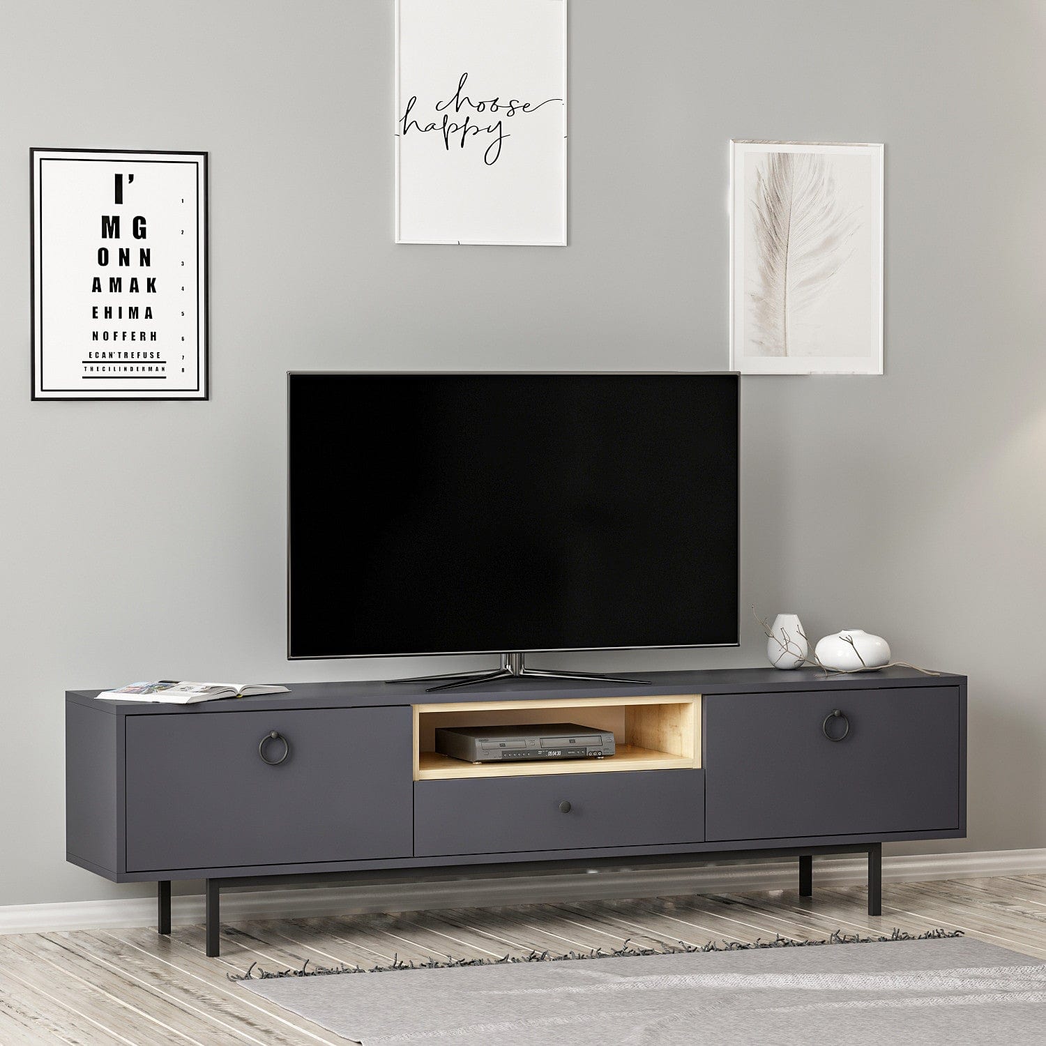 Mobile TV con 3 ante Naturel Antracite
