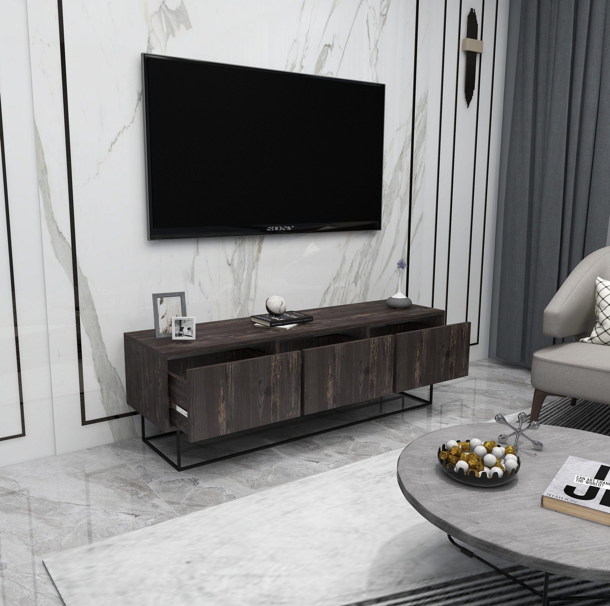 Mobile TV con 3 cassetti Kordon 140 Marrone (2)