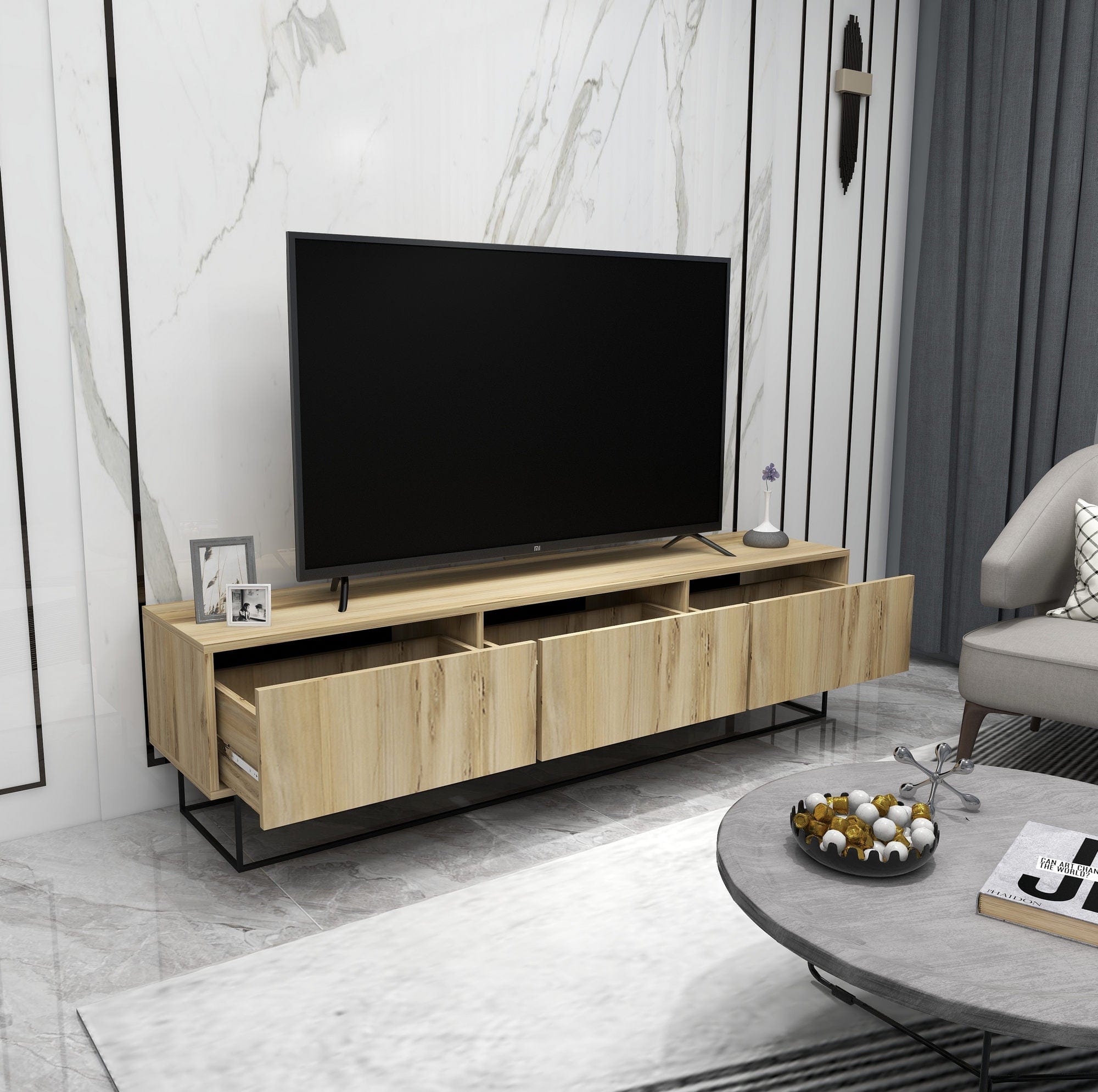 Mobile TV con 3 cassetti Kordon 180 Nero (2)