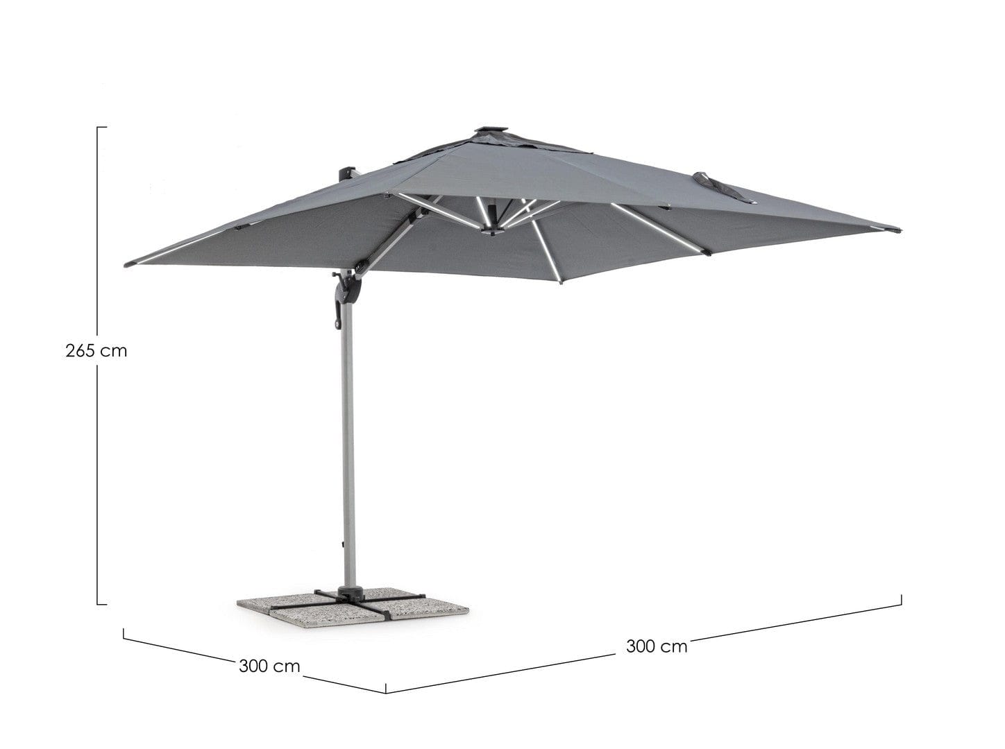 Bizzotto Ombrellone sospeso da giardino con illuminazione Ines Grigio