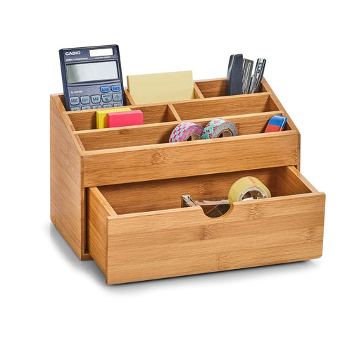 Zeller Organizzatore per accessori da scrivania, Bambù, 7 scomparti, L25,4xL12,5xH15 cm