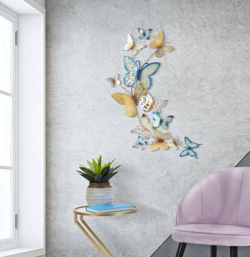 Pannello Da Muro Butterflies Oro/Celeste C cm 59,5x4x111,5 (1)