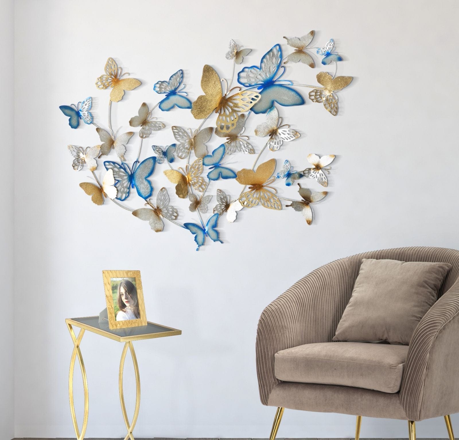 Pannello Da Muro Butterflies Oro/Celeste cm 132x3,5x95,5 (1)