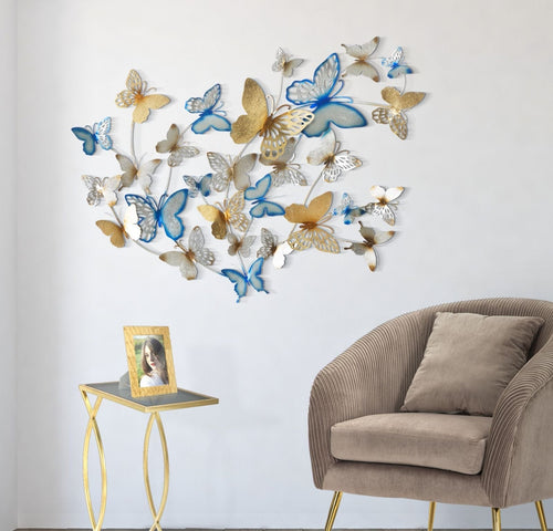 Pannello Da Muro Butterflies Oro/Celeste cm 132x3,5x95,5 (1)