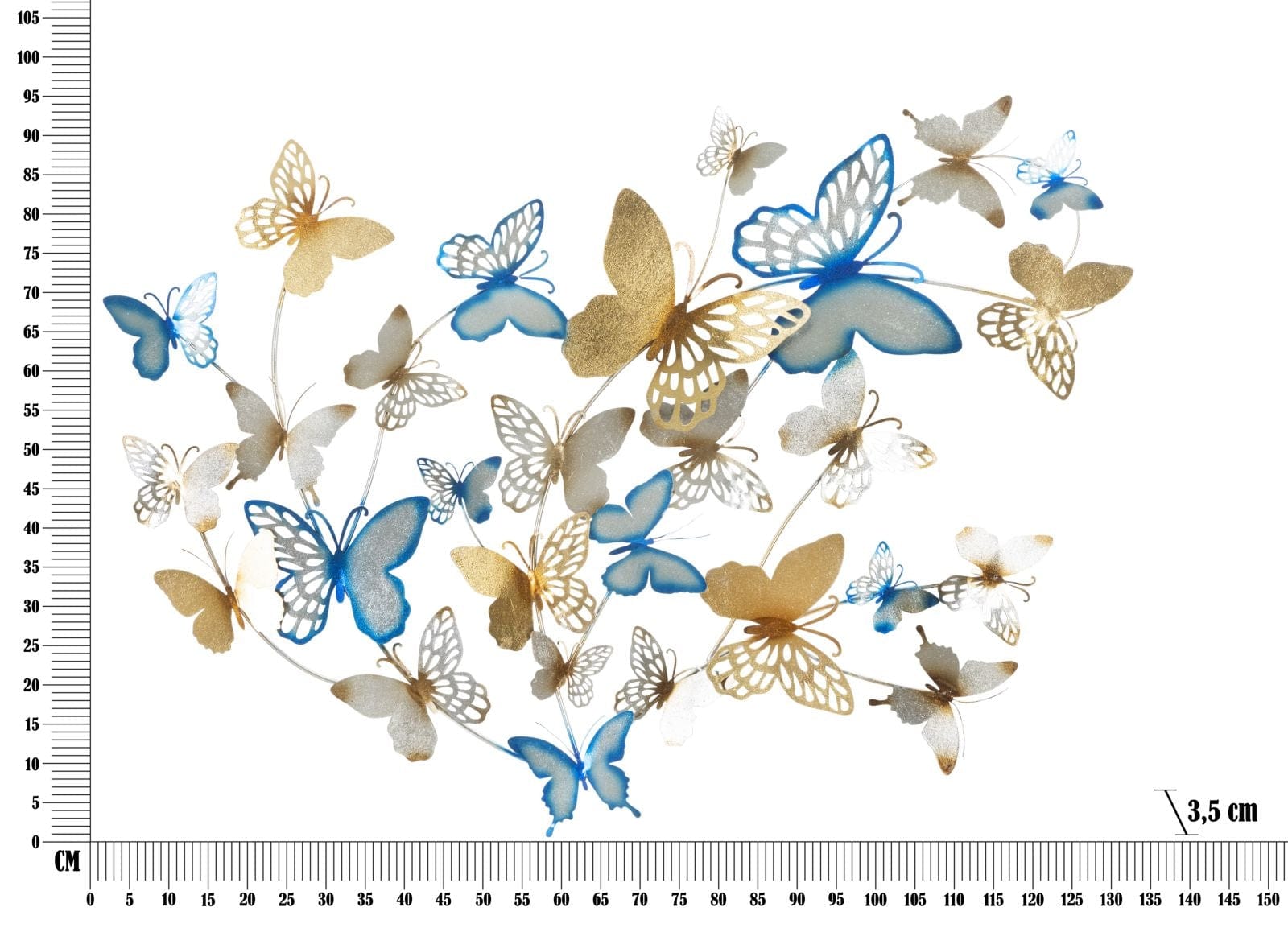 Pannello Da Muro Butterflies Oro/Celeste cm 132x3,5x95,5 (5)