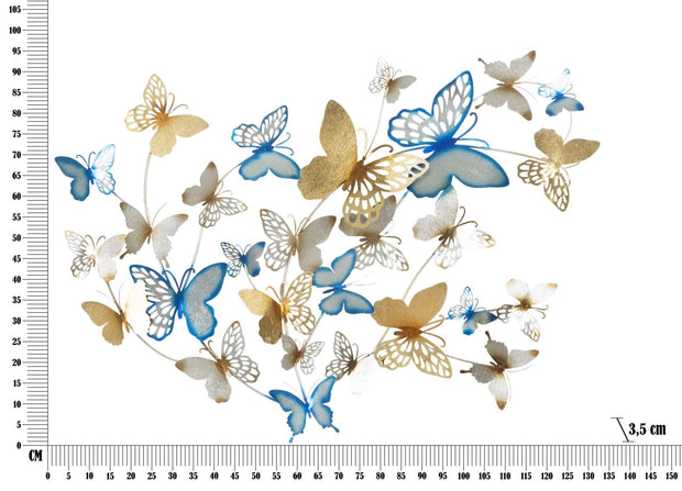 Pannello Da Muro Butterflies Oro/Celeste cm 132x3,5x95,5 (5)