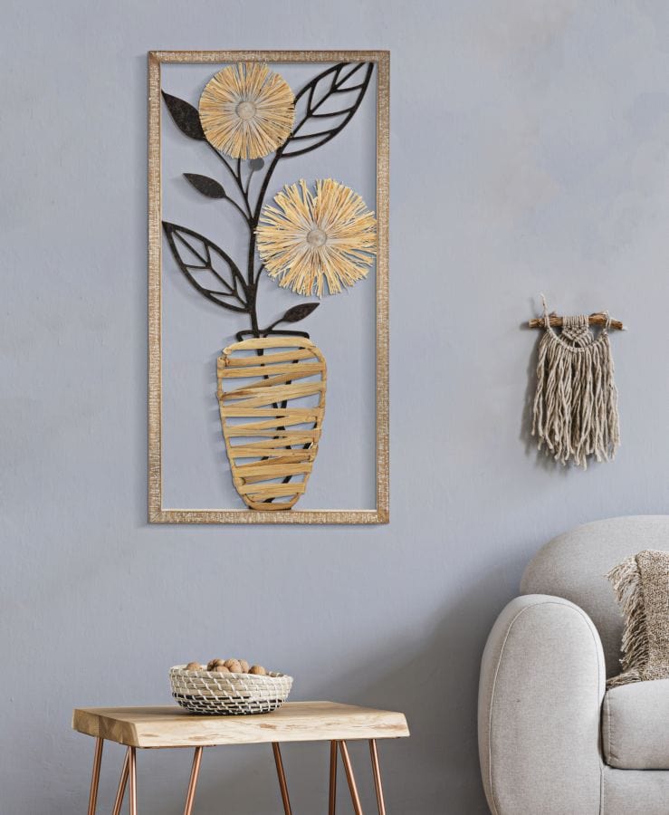 Pannello Da Muro In Ferro E Legno Vaso cm 40x3,5x80 (4)