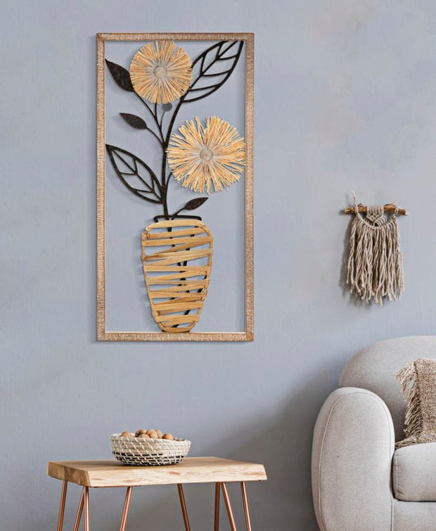 Pannello Da Muro In Ferro E Legno Vaso cm 40x3,5x80 (4)