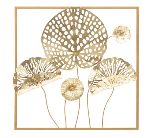Pannello In Ferro Gold Flowers cm 50x5x50
