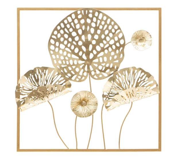 Pannello In Ferro Gold Flowers cm 50x5x50