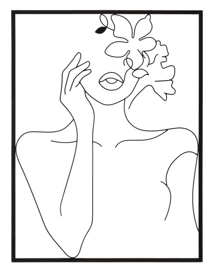 Pannello In Ferro Woman With Flowers cm 60x1x80