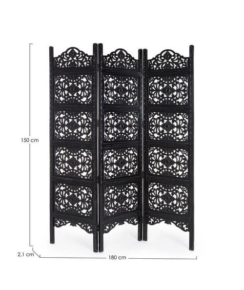 Bizzotto Paravento 3 pannelli Kiran Antique Nero