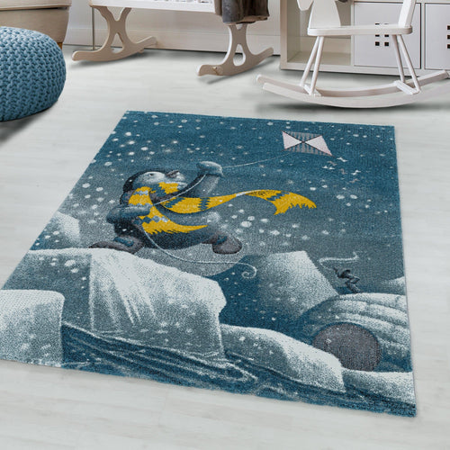 Passatoia per bambini Funny 2110 Penguin Igloo Blu (1)