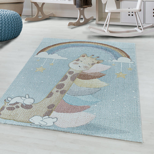Passatoia per bambini Lucky 3612 Giraffe Blu (1)