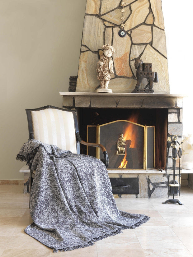 Plaid in cotone Linen Bianco e Nero, 170 x 220 cm
